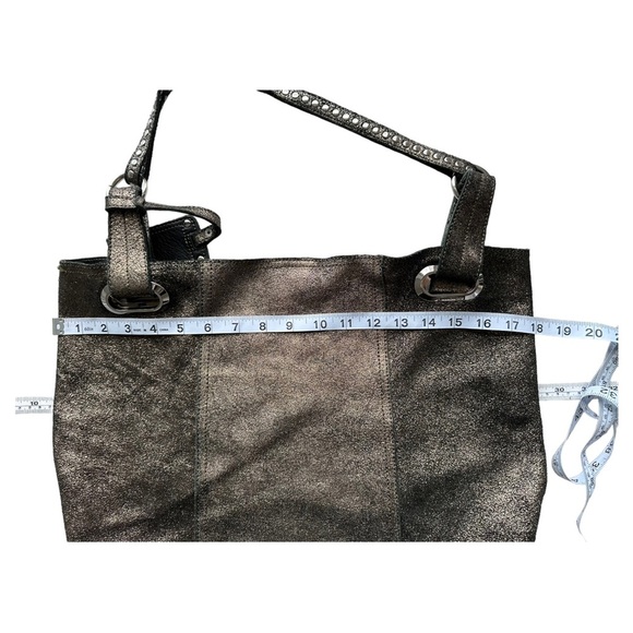 B. Makowsky Metallic Bronze Leather Large Hobo Shoulder Bag with Studded Handle - Picture 16 of 16